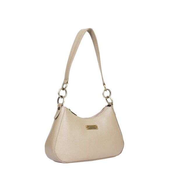 Ladies Taupe/Beige Leather Hobo Shoulder Bag -Top Handle Tote Bag, Satchel Purse - Picture 9 of 10